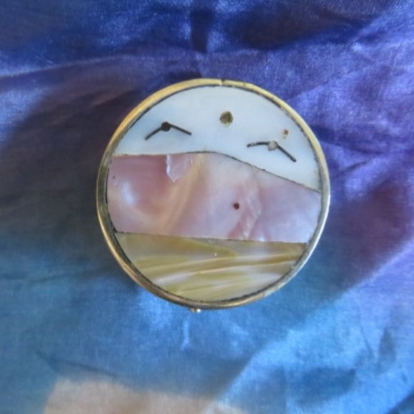 *Vintage* Alpaca Mexico Silver & Abalone PILL Box 1.25" Dia. (K312) - Picture 2 of 6